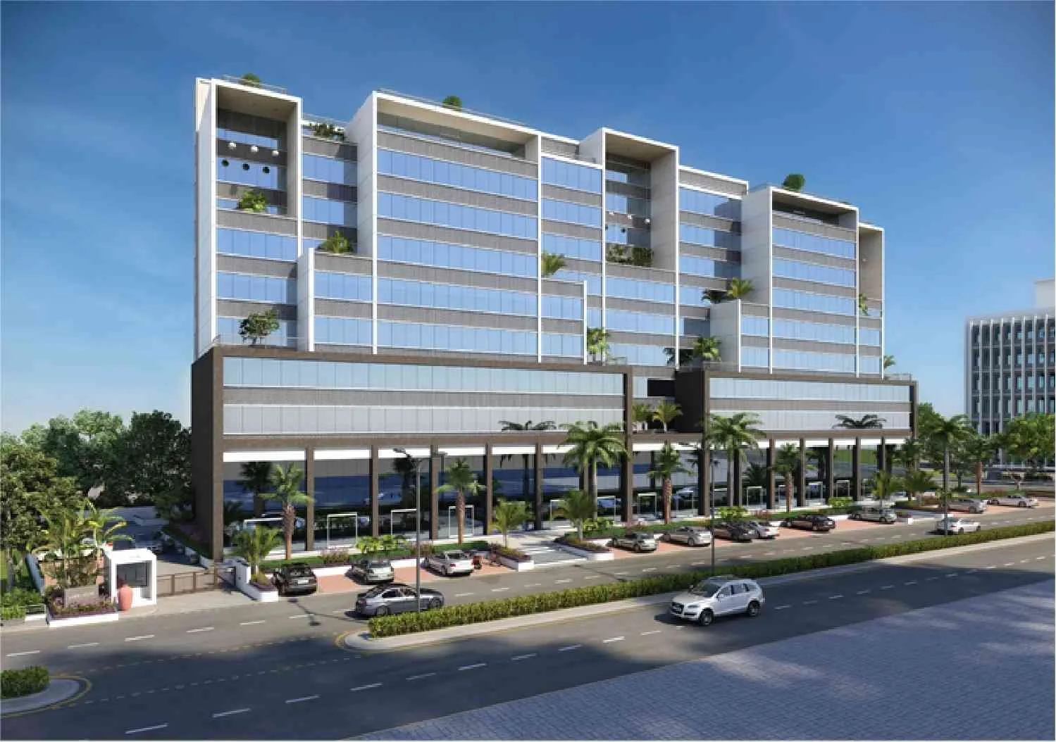 Modern commercial building developed by the Amrapali group
